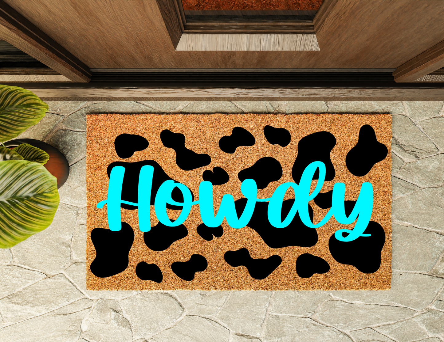 Cow Print Howdy Door Mat