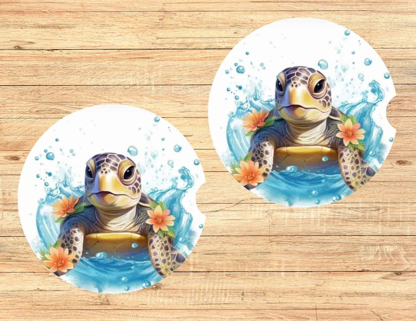 Turtle With Orange Flowers Car Coasters