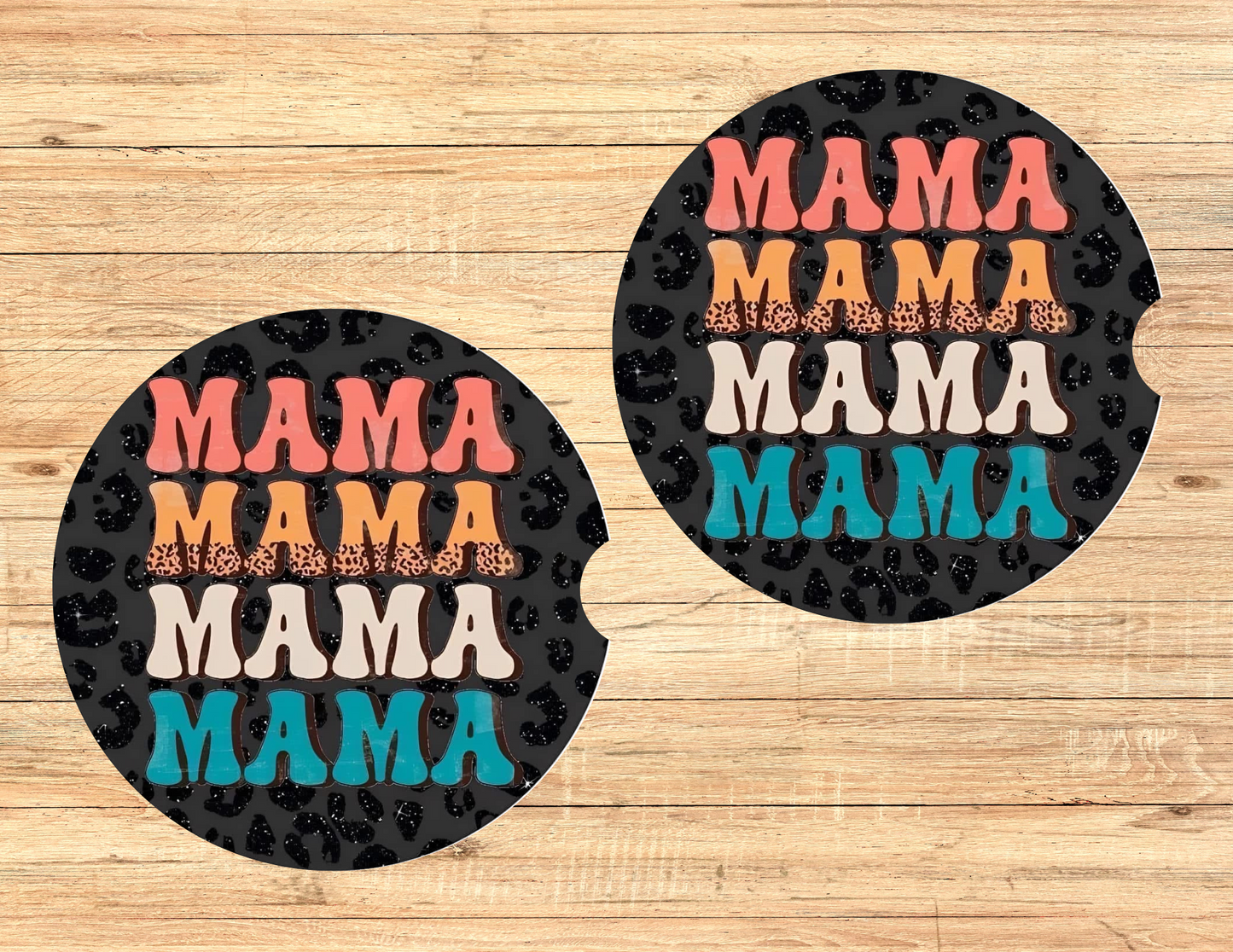 Black Leopard Mama Car Coasters