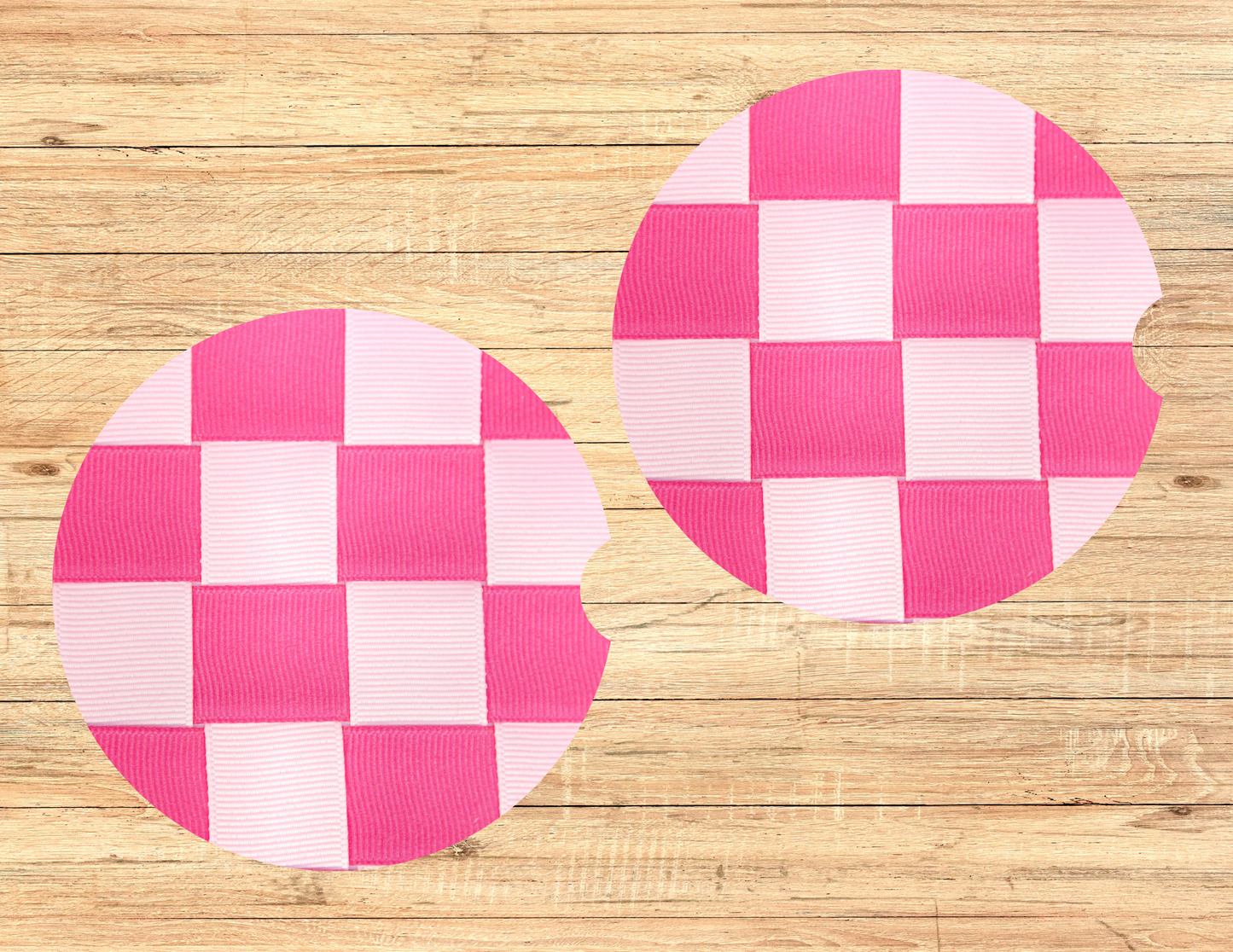 Pink Checkers Car Coasters