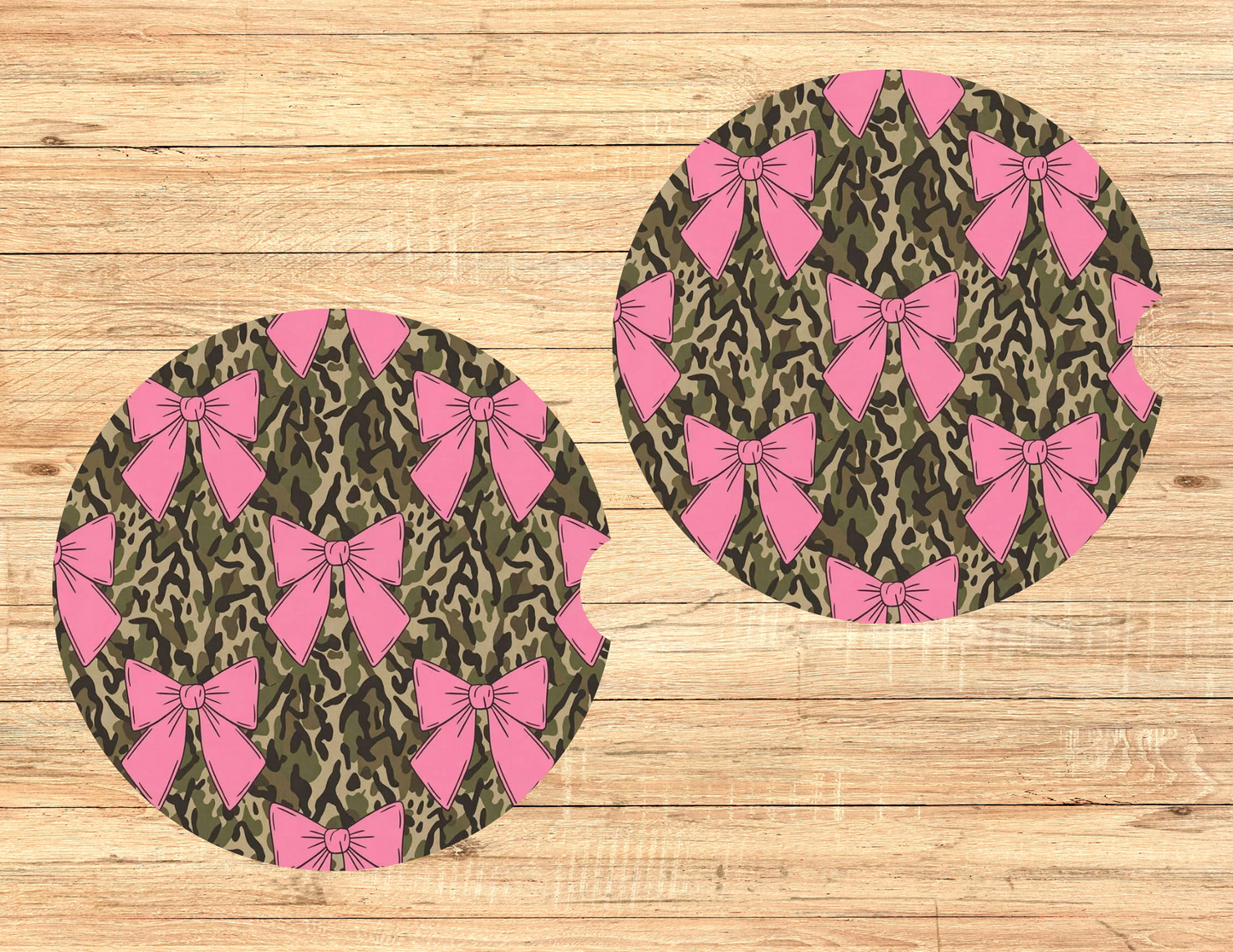 Camo & Pink Bows Car Coasters