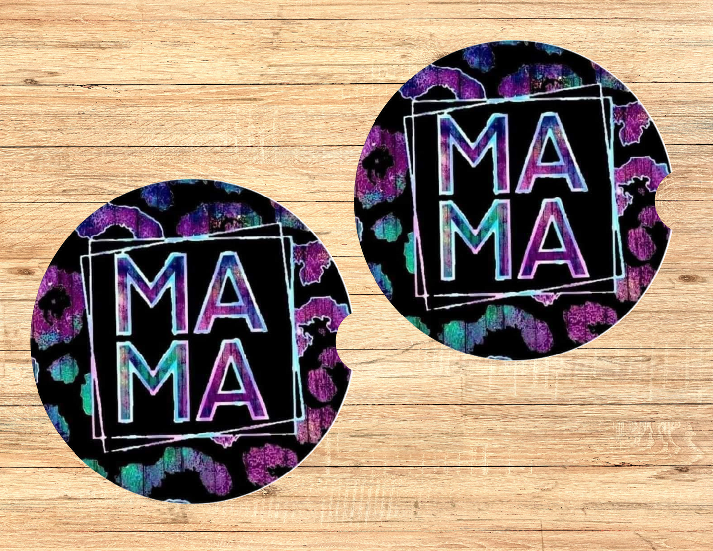 Purple Leopard Mama Car Coasters