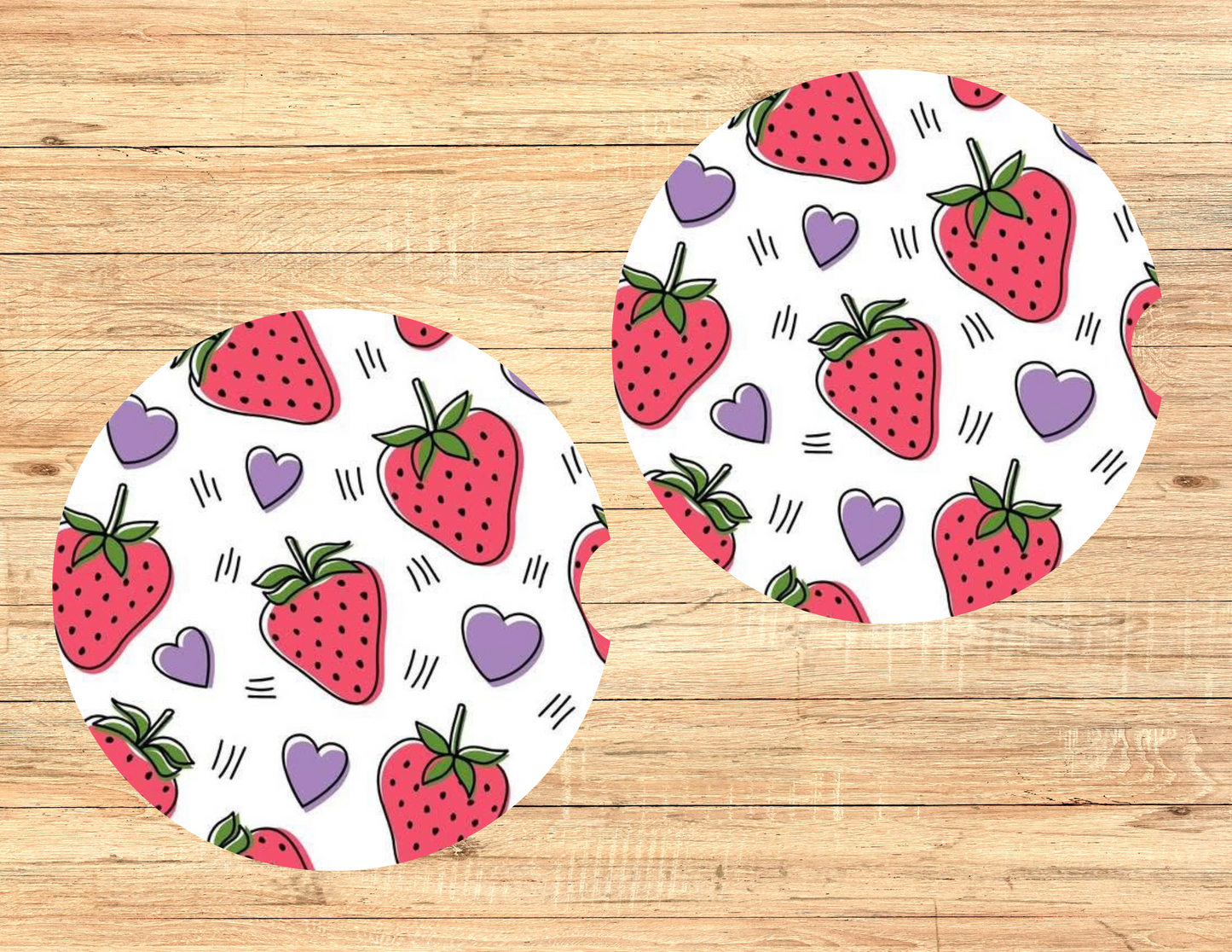 Strawberries With Hearts Car Coasters