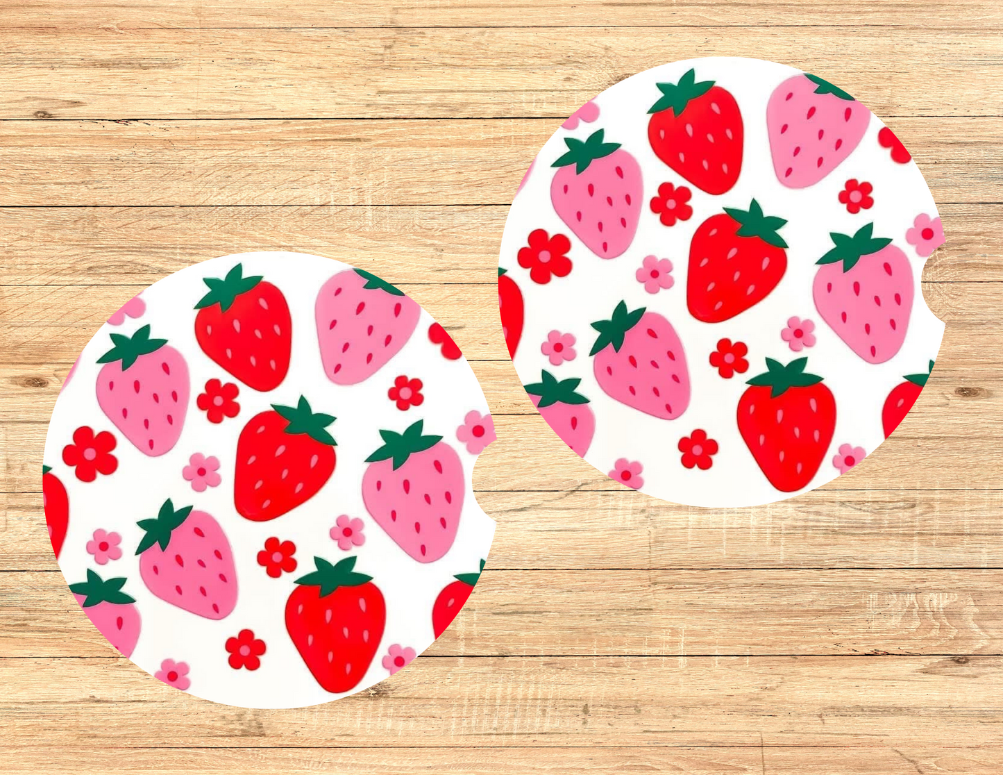 Strawberries & Flowers Car Coasters