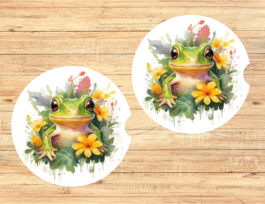 Frog with Yellow Flowers Car Coasters