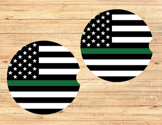 Thin Green Line Car Coasters