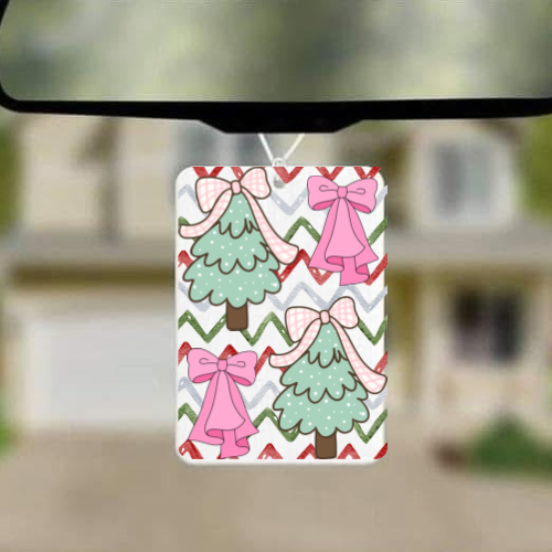 Chevron Christmas Trees & Bows Car Freshie