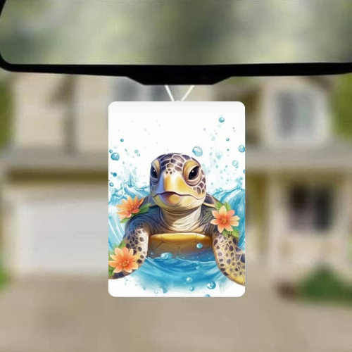 Turtle With Orange Flowers Car Freshie