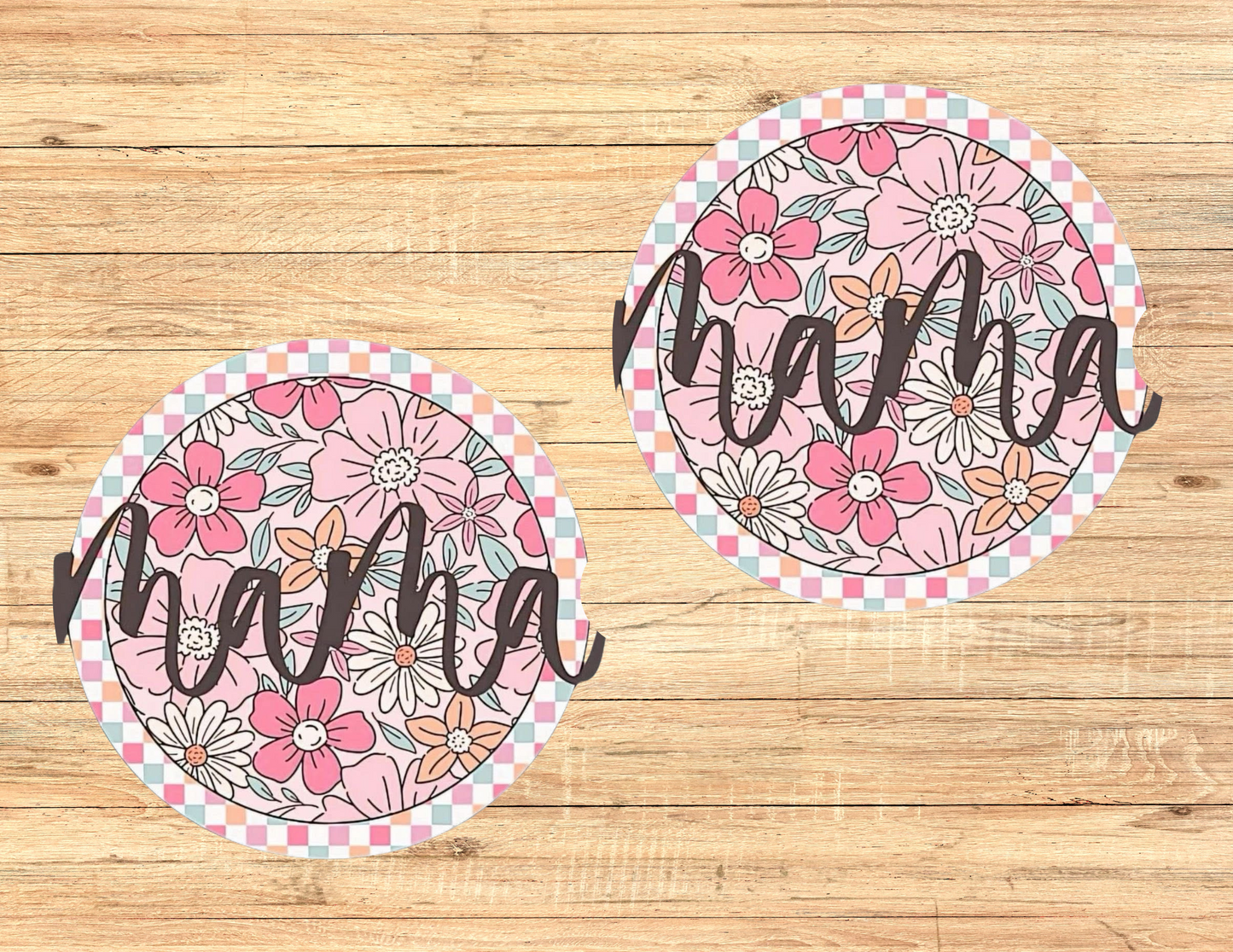 Checkered Floral Mama Car Coasters