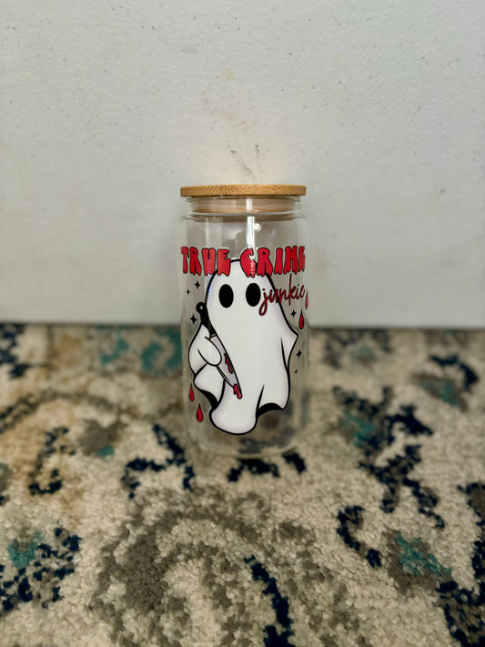 True Crime Junkie Glass Tumbler