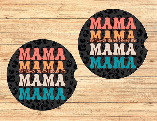 Black Leopard Mama Car Coasters