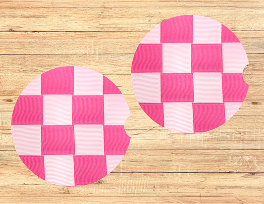 Pink Checkers Car Coasters
