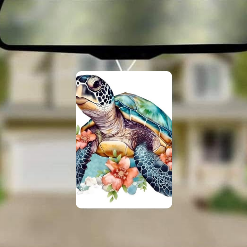 Turtle With Pink Flowers Car Freshie