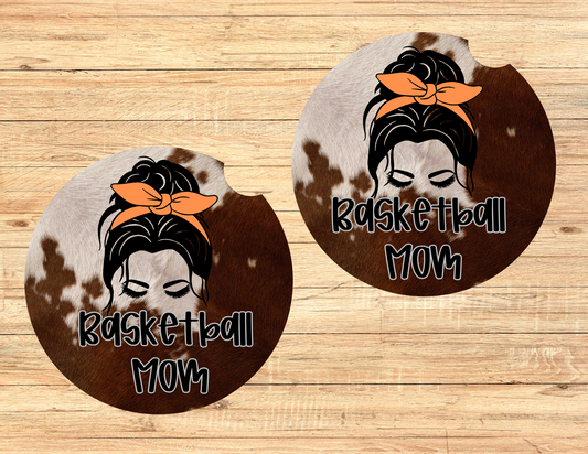 Cowhide Basketball Mom Car Coasters