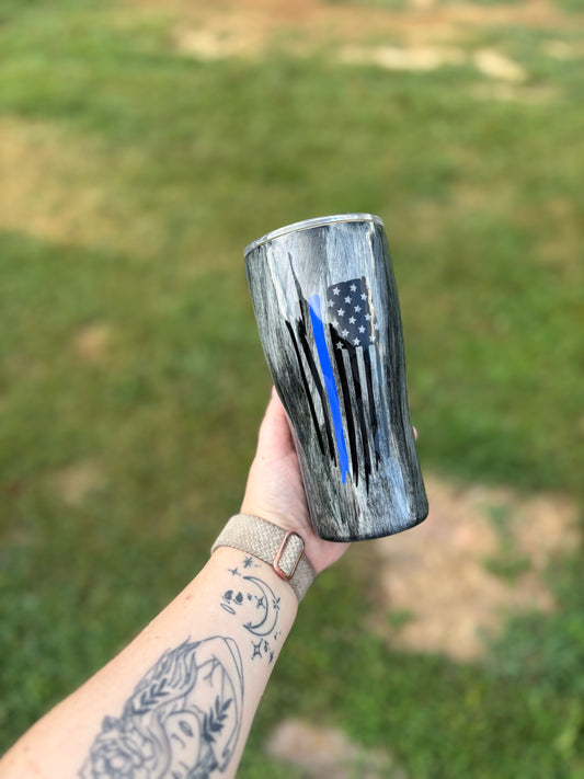 Grey Woograin Thin Blue Line Tumbler