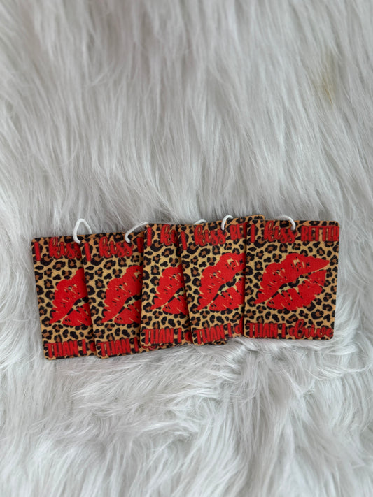 I Kiss Better Than I Drive Leopard Car Freshie
