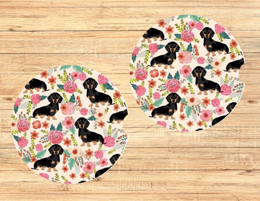 Floral Dachshunds Car Coasters