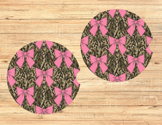 Camo & Pink Bows Car Coasters