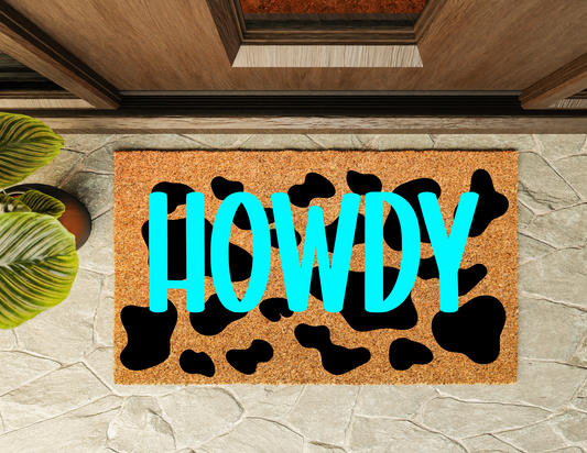 Cow Print Howdy Door Mat