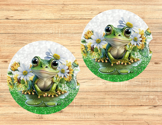 Frogs With Daisies Car Coasters