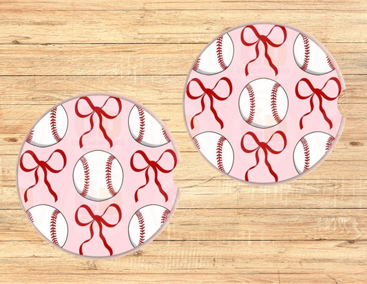 Baseballs & Bows Car Coasters