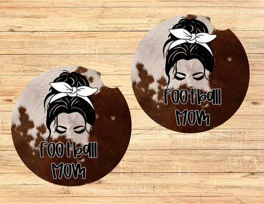 Cowhide Football Mom Car Coasters