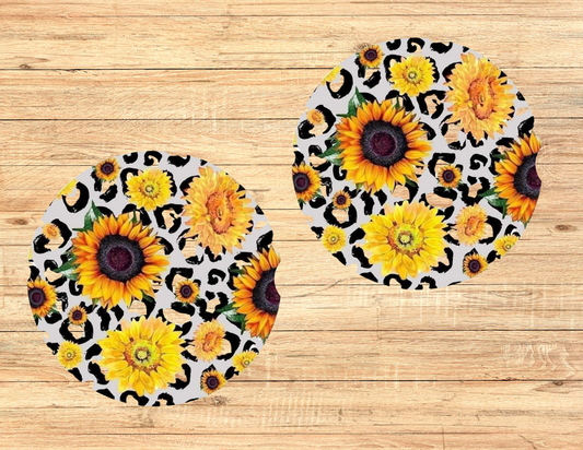 Sunflower Leopard Car Coasters